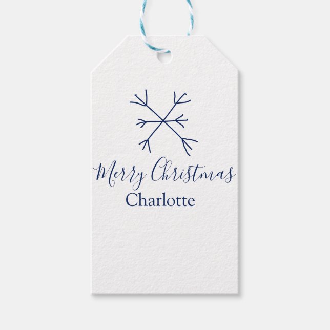 Frohe Weihnachts-blaue Schneeflocken fügen Namen F Geschenkanhänger (Vorderseite)