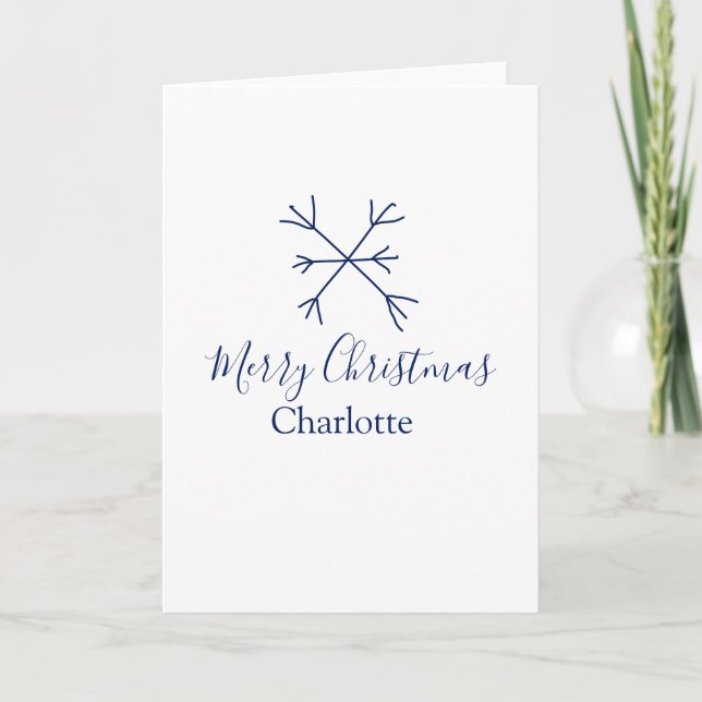 Frohe Weihnachts-blaue Schneeflocken fügen Namen F Karte (Vorderseite)