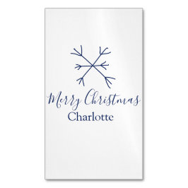 Frohe Weihnachts-blaue Schneeflocken fügen Namen F Magnetische Visitenkarte