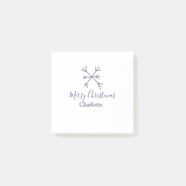 Frohe Weihnachts-blaue Schneeflocken fügen Namen F Post-it Klebezettel (Vorderseite)