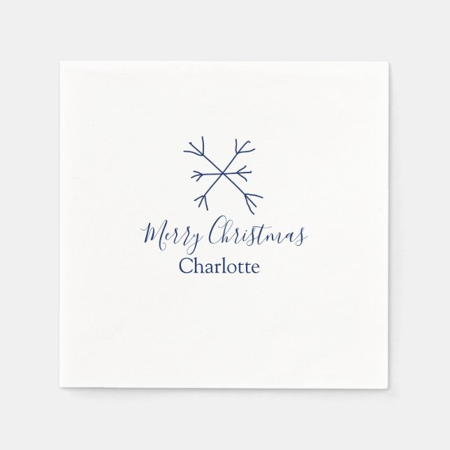 Frohe Weihnachts-blaue Schneeflocken fügen Namen F Serviette (Vorderseite)