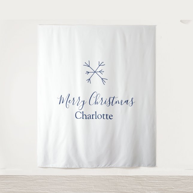 Frohe Weihnachts-blaue Schneeflocken fügen Namen F Wandteppich (Vorderseite)