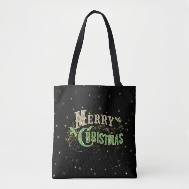 Frohe Weihnachts Bling Retro Typografie Tasche (Vorderseite)