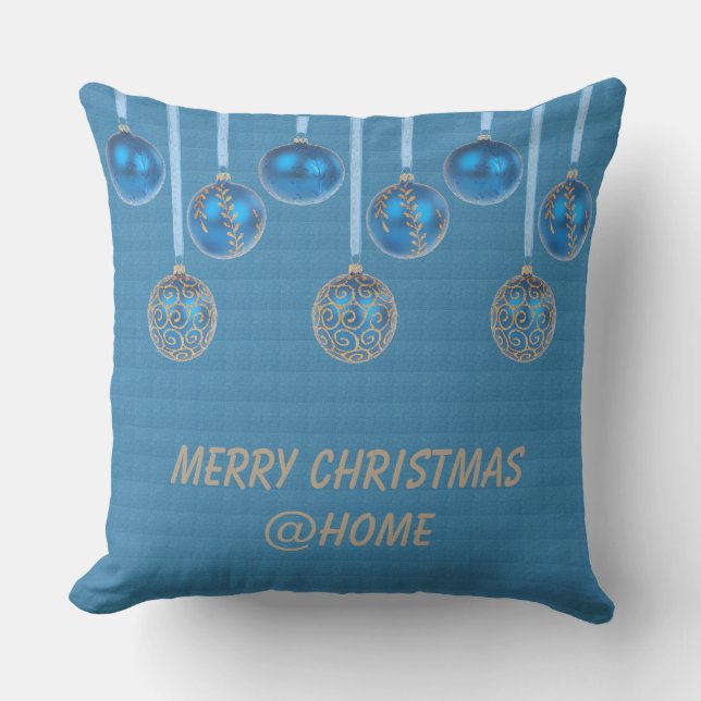 Frohe Weihnachts Blue Gold Glitzer Baubles Text Kissen Für Draußen (Vorderseite)