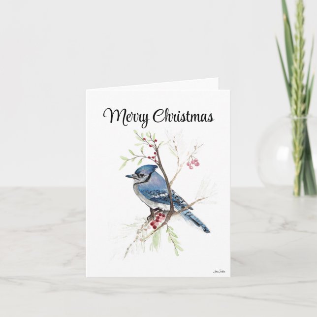 Frohe Weihnachts Blue Jay Holiday Card Karte (Vorderseite)