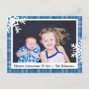 Frohe Weihnachts Blue Kariert Family Foto Card Postkarte