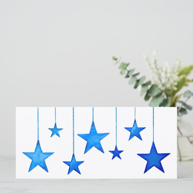 Frohe Weihnachts Blue Star Dekoration mit Text (Stehend Vorderseite)