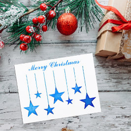 Frohe Weihnachts Blue Star Dekoration mit Text Feiertagspostkarte