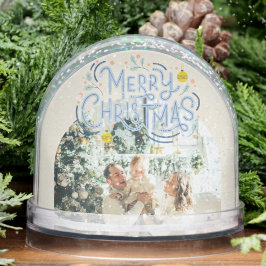 Frohe Weihnachts Blue Typografy Arched Foto Schneekugeln