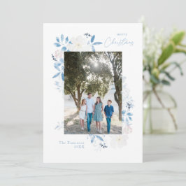 Frohe Weihnachts Blue Watercolor Blume Frame Light