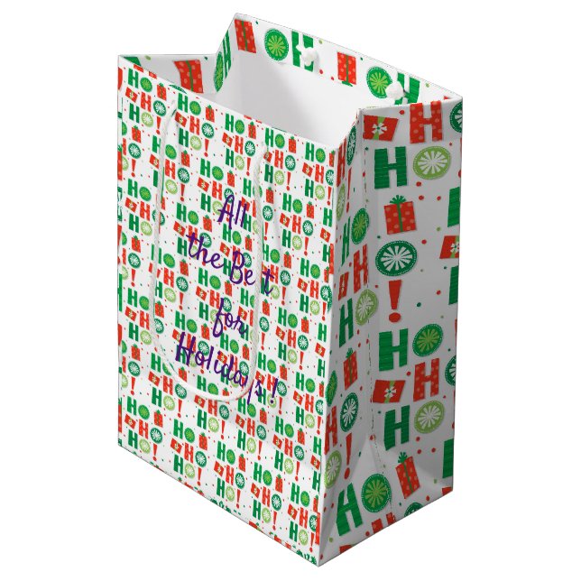 Frohe Weihnachts-Blume Mittlere Geschenktüte (Vorderseite Schrägansicht)