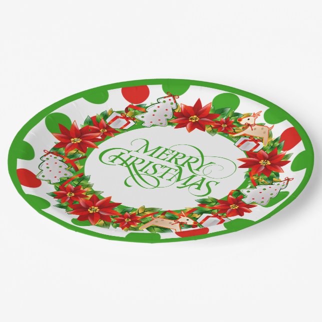 Frohe Weihnachts Blumenzauber Papierplatte Pappteller (Schrägansicht)