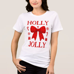 Frohe Weihnachts-Bluse mit rotem Gingham-Schleife Tri-Blend Shirt