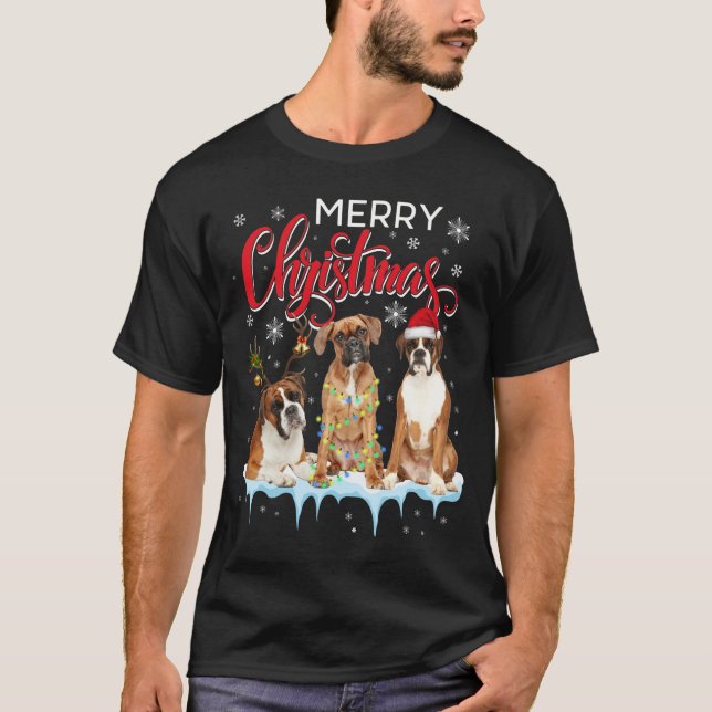 Frohe Weihnachts Boxer Dog Santa Light Reindeer Ha T-Shirt (Vorderseite)