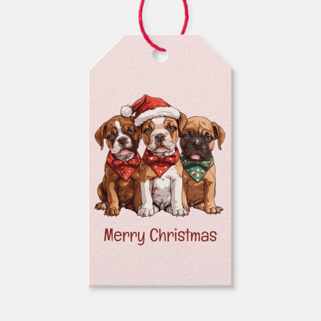 Frohe Weihnachts-Boxer-Hunde Geschenkanhänger (Vorderseite)