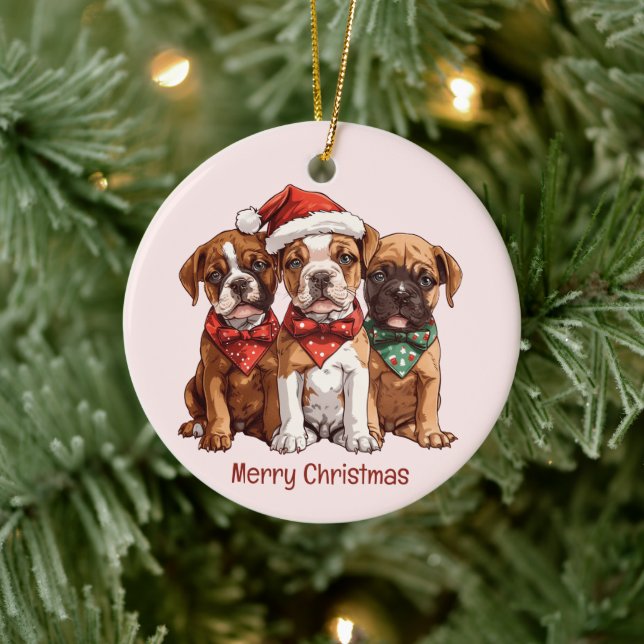 Frohe Weihnachts-Boxer-Hunde Keramik Ornament (Baum)