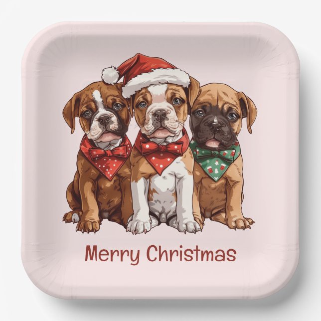 Frohe Weihnachts-Boxer-Hunde Pappteller (Vorderseite)