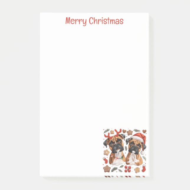 Frohe Weihnachts-Boxer-Hunde Post-it Klebezettel (Vorderseite)