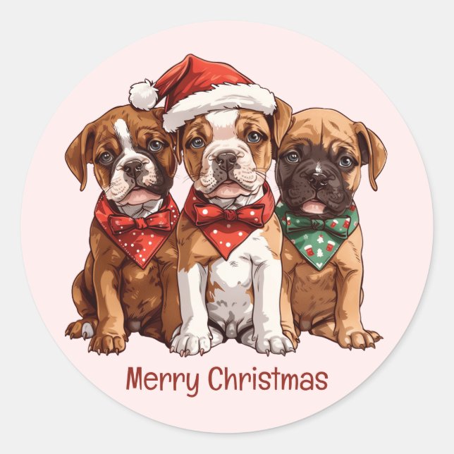Frohe Weihnachts-Boxer-Hunde Runder Aufkleber (Vorderseite)