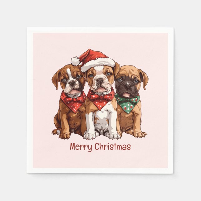 Frohe Weihnachts-Boxer-Hunde Serviette (Vorderseite)