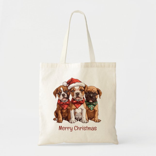 Frohe Weihnachts-Boxer-Hunde Tragetasche (Vorne)