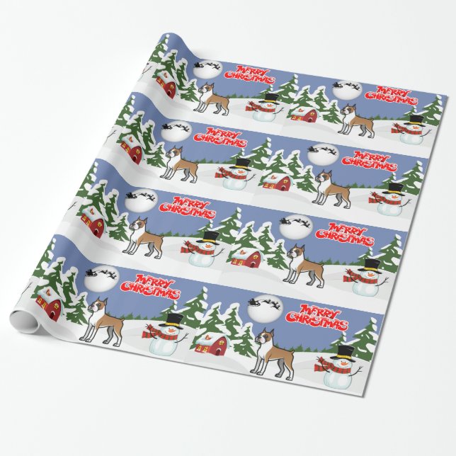 Frohe Weihnachts-Boxer mit einem Schneemann und We Geschenkpapier (Ungerollt)
