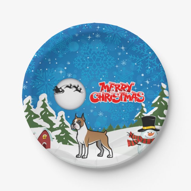 Frohe Weihnachts-Boxer mit einem Schneemann und We Pappteller (Vorderseite)