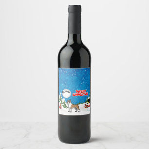 Frohe Weihnachts-Boxer mit einem Schneemann und We Weinetikett