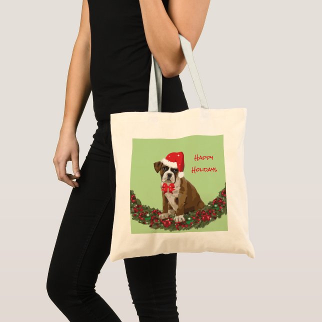 Frohe Weihnachts-Boxer-Welpe-Weihnachtsmannmütze Tragetasche (Vorderseite (Produkt))