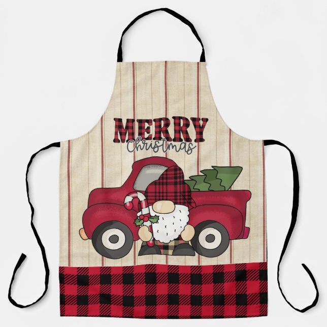 Frohe Weihnachts Buffalo Kariert Gnome Schürze (Vorderseite)