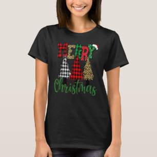 Frohe Weihnachts Buffalo Kariert Leopard Bäume T-Shirt