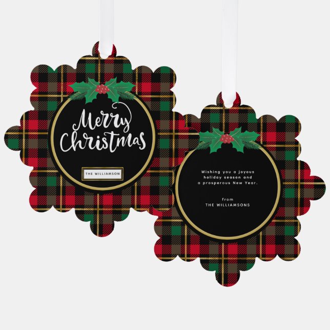 Frohe Weihnachts Buffalo Kariert Ornament Karte (Vorderseite/Rückseite)