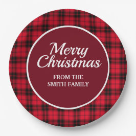 Frohe Weihnachts Buffalo Kariert Red Black Checker Pappteller