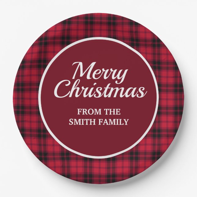Frohe Weihnachts Buffalo Kariert Red Black Checker Pappteller (Vorderseite)