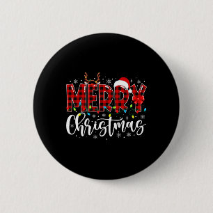 Frohe Weihnachts Buffalo Kariert Red Santa Family Button