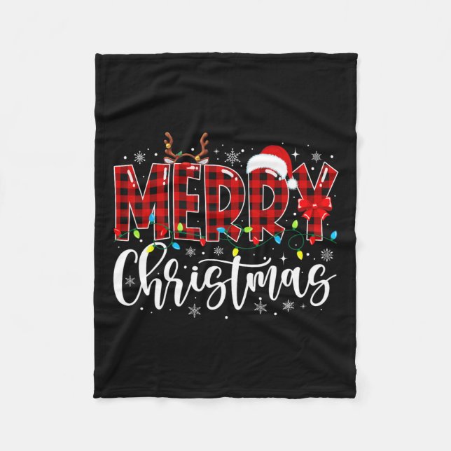 Frohe Weihnachts Buffalo Kariert Red Santa Family  Fleecedecke (Vorderseite)