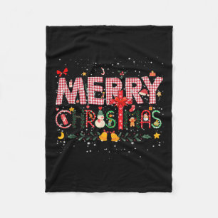 Frohe Weihnachts Buffalo Kariert Red Santa Family  Fleecedecke