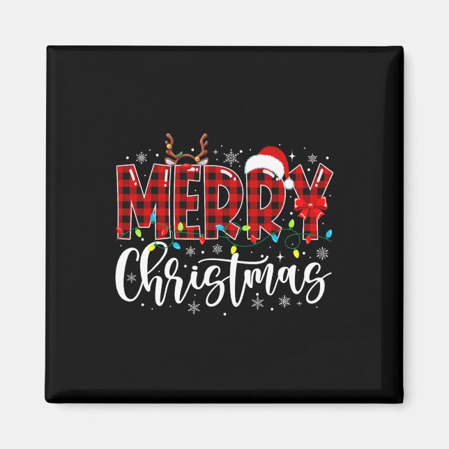 Frohe Weihnachts Buffalo Kariert Red Santa Family  Magnet (Vorne)