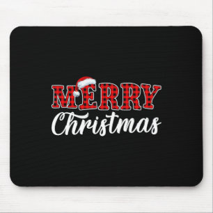 Frohe Weihnachts Buffalo Kariert Red Santa Family Mousepad