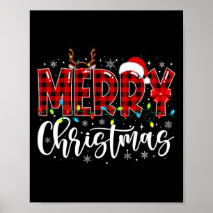 Frohe Weihnachts Buffalo Kariert Red Santa Family Poster