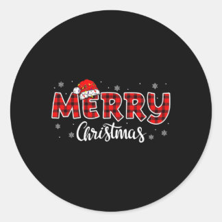Frohe Weihnachts Buffalo Kariert Red Santa Family Runder Aufkleber