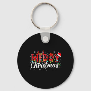 Frohe Weihnachts Buffalo Kariert Red Santa Family  Schlüsselanhänger