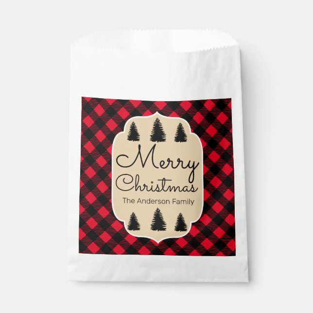 Frohe Weihnachts Buffalo Karo Kariert & Bäume Geschenktütchen (Vorderseite)
