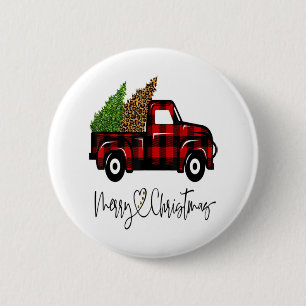 Frohe Weihnachts Buffalo Truck Tree Red Kariert Le Button