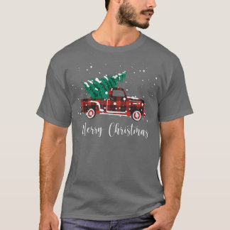 Frohe Weihnachts Buffalo Truck Tree Red Kariert T-Shirt