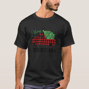 Frohe Weihnachts Buffalo Truck Tree Rote Karierte T-Shirt