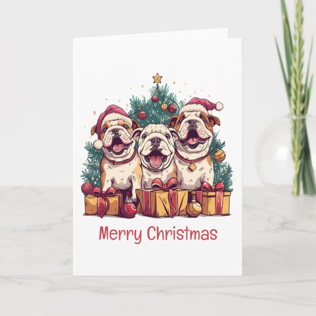 Frohe Weihnachts-Bulldog-Weihnachtsmannmützen Feiertagskarte (Vorderseite)
