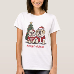 Frohe Weihnachts-Bulldog-Weihnachtsmannmützen T-Shirt