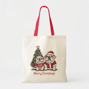 Frohe Weihnachts-Bulldog-Weihnachtsmannmützen Tragetasche