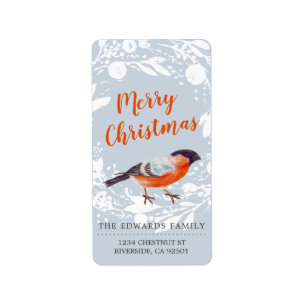 Frohe Weihnachts Bullfinch Bird Snowy Wreath Winte Adressaufkleber